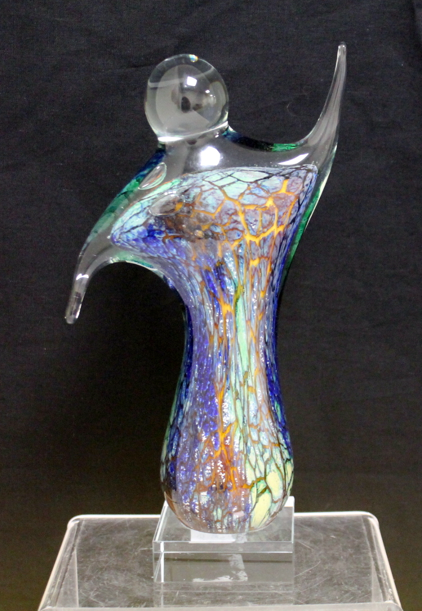Murano Glass artist's sculpture of a dancing figure with blue, green