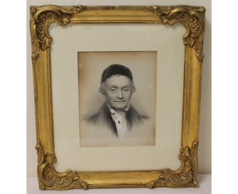 Victorian monochrome lithograph of Hugh Salvin, Vicar of Alston, heightened with white, 24 x 19cm.