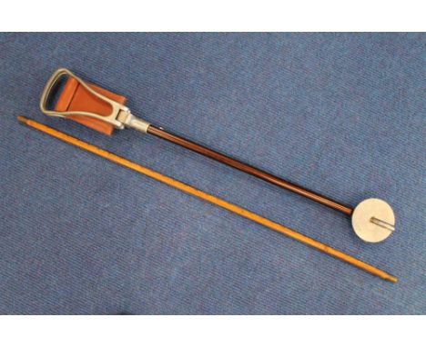 Brass tipped yard stick by J. Rabone & Sons, Birmingham; also a "Featherwate" shooting stick.  (2).