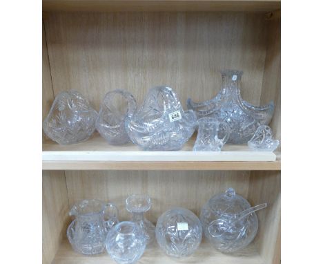 A collection of Royal Doulton International Crystal decorative flower baskets together with cut glass / crystal bowls, unmoun