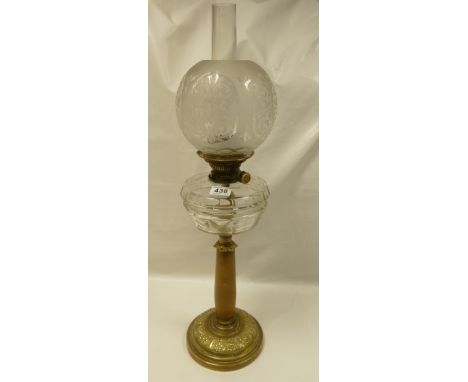 Brass & Onyx gas table lamp with Hinks Duplex No2 burner, shade and chimney