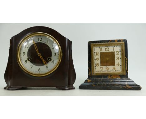 Smiths branded Bakelite  mantle clock and similar marble item (2) 