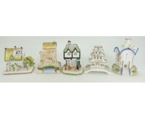 A collection of Coalport ceramic houses to include - Pagoda House, The Toll House, The Masters House, Bridge House, and the O