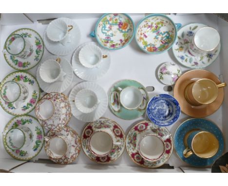 A collection of decorative coffee cups and saucers form Copeland Spode, Coalport, Gray's, etc. 