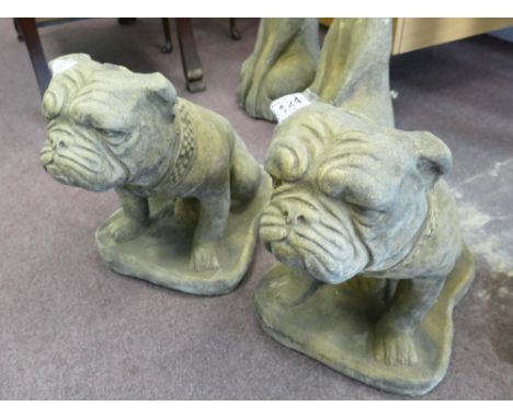 Pair of vintage garden statuary British bulldogs, handmade in England partially from sourced west country stone (39cm Height,