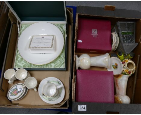 A mixed collection of ceramic items to include - Zwiesel boxed glassware, Minton Octocentenary Charter celebration vase, Russ