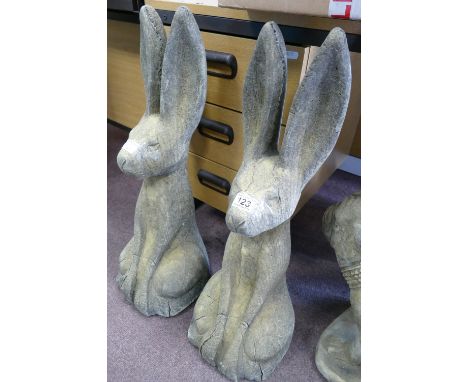 Pair of vintage garden statuary Hares, handmade in England partially from sourced west country stone (70cm Height, weighing 2