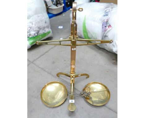 Set of brass balance scales marked 'W & TAVERY'  