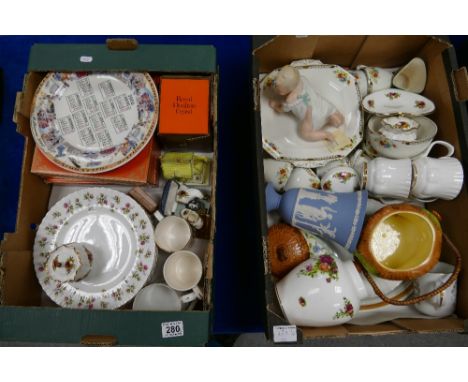 A mixed collection of ceramic items to include - small continental piano baby, Wedgwood vase, Royal Albert Old Country Rose p