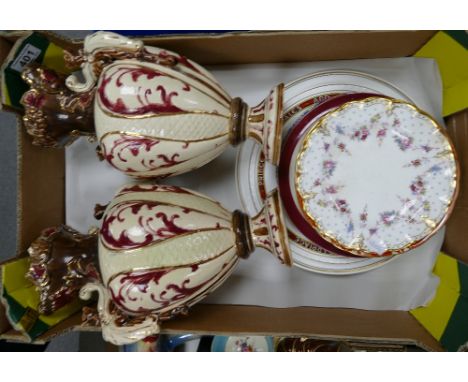 A pair of large ceramic vases together with Royal Crown Derby plates with others