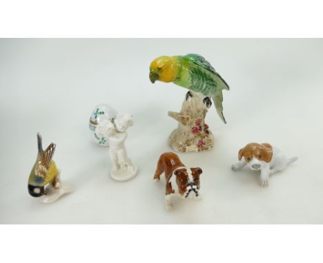 A collection of items to include Beswick Parakeet 950 (chip to edge of base), small Beswiuck bulldog, Goebel bluetit, Royal C