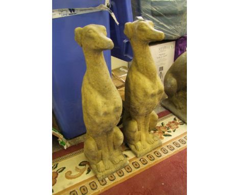 Pair of vintage garden statuary Greyhounds, handmade in England partially from sourced west country stone (66cm Height, weigh