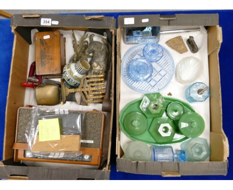 Two trays containing an interesting Tandberg Transistor Radio, sharp medical instruments, sheep shears, vintage razor in Bake