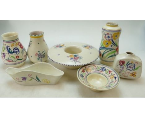 A collection of Poole Pottery floral decorated items to include vases, planters, bowls etc (dia of largest 24cm) (7