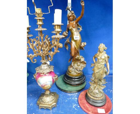 A mixed collection of items to include spelter Neo-classical lamp bases with shades plus a pottery and brass lamp base (4)
