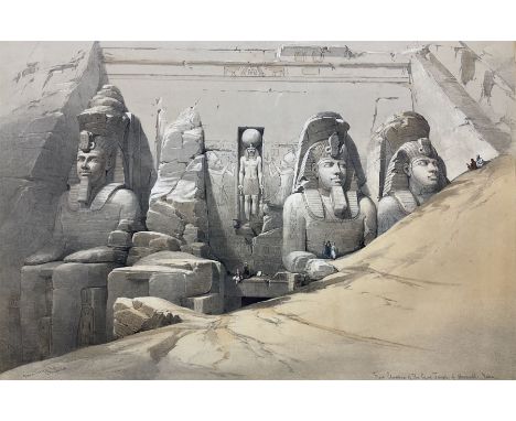 David Roberts (Scottish 1796-1864): 'Front Elevation of the Great Temple of Aboo-Simbel', lithograph with hand-colouring pub.