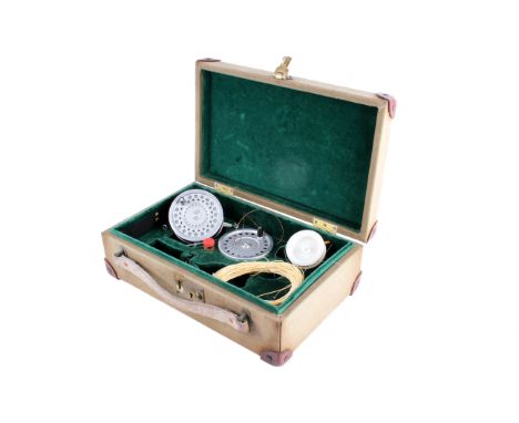 A Hardy Marquis Salmon no 2 reel and spare in a fitted vintage case.