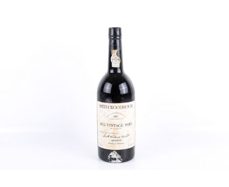 A bottle of Smith Woodhouse 1975 vintage port. Bottled in 1977, 75cl, 20% vol.