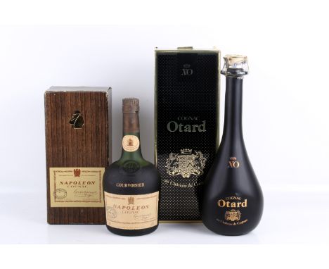 Two bottles of cognac. Comprising a bottle of Napoleon Courvoisier, 40% vol, 0.70l, limited edition no. 2190, and a bottle of