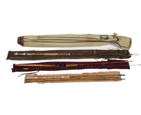Four vintage rods and a holdall. Including Mitre Hardy ‘Coachman’ trout fly rod, a heavy duty ABU spinning rod, an Allcock 3-