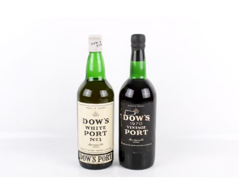 Two bottles of Dow's port. Comprising 1970 vintage port, and a bottle of white port no. 1.