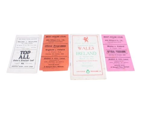 Wales v Ireland St Patrick's Day 1937 football programme and three others. Comprising a Football Association of Wales interna