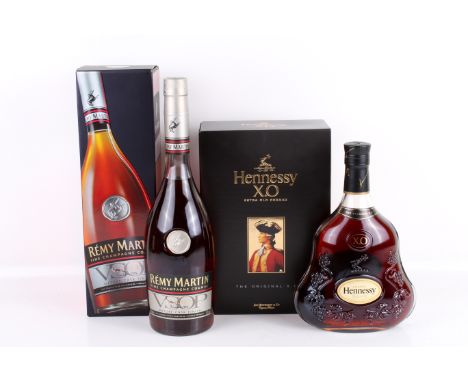 Two bottles of Cognac. Comprising one bottle of Hennessy XO extra old cognac and one bottle of Remy Martin mature cask finish