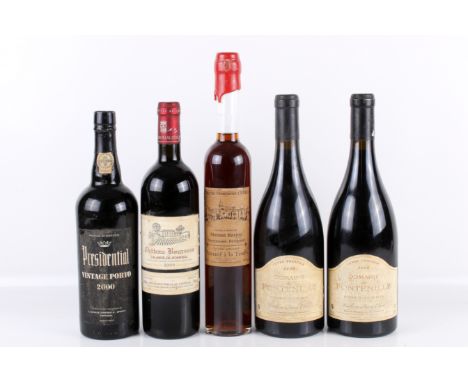 Five mixed bottles of alcohol. Comprising two bottles of 2006 Domaine de Fontenille, Cotes de Luberon, 14% vol, 750 ml; 2000 