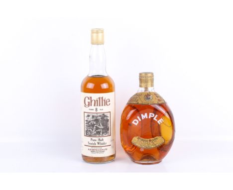 Two bottles of Scotch whisky. Ghillie 8 years old pure malt Scotch whisky, 40% vol, 75cl; John Haig & Co, Dimple Scotch whisk