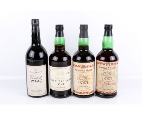 Four bottles of port for Fortnum & Mason. Comprising Crusted Port, bottled 1986, 20% vol, 75cl; fine old tawny port, 70cl; vi