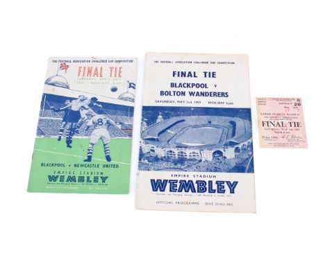 Two Blackpool 1950s football programmes and a Final Tie ticket. Comprising Blackpool v Bolton Wanderers, 2nd May 1953 with ti