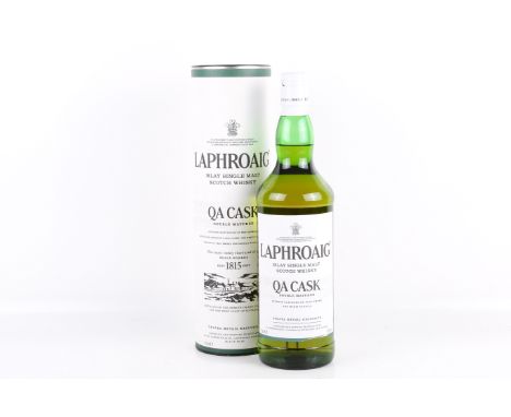 A bottle of Laphroaig QA cask Islay single malt Scotch whisky. Double matured, 40% vol, 1l, travel retail exclusive, in origi