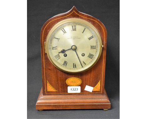 An Edwardian mahogany inlaid mantel clock, Wm Kibble, Gracechurch Street
