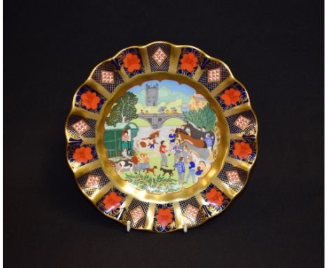 A Royal Crown Derby Appleby Fair wavy edge plate, 1128 border, first in a series of three Travelling Fair plates, exclusive t