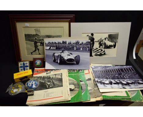 Motoring Interest - 1930s magazines, others later 1940s, 1950s, RAC and AA badges, Caravan Club, etc;  prints etc qty