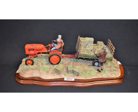 A Border Fine Arts tractor group, Cut and Crafted, EEGG Ltd, B0649, wooden plinth base, approx. 44cm wide overall 