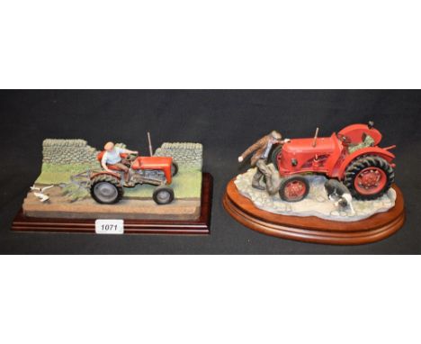 A Border Fine Arts tractor group, Kick Start, EEGG Ltd, B05411, modeled by Ayres, wooden plinth base, approx. 26cm wide overa