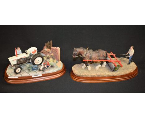A Border Fine Arts tractor group, Like Father Like Son, B0859, modeled by Ayres, wooden plinth base, approx. 26cm wide overal