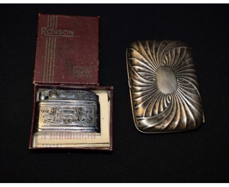 A Victorian silver Art Nouveau spiralling cigarette case, Francis Higgins III, London 1891, 95.1g;  a boxed Ronson Whirlwind 