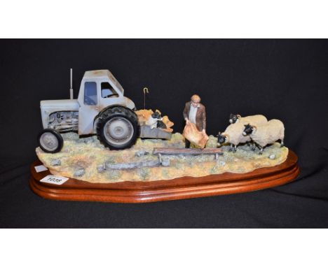 A Border Fine Arts tractor group, Frosty Morning, EEGG Ltd, B0343, wooden plinth base, approx. 43cm wide overall 