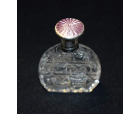 A Victorian cut glass scent bottle, silver and enamel top, Birmingham 1880