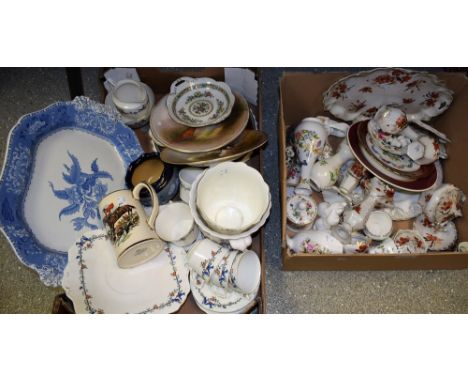 Ceramics - an Art Deco tea set, pair of Crown Devon hunting plates, a continental dressing table set, a Spode meat plate, a L