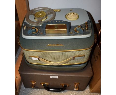 A vintage 1950s Philip's Disc Jockey Major portable record player ;  a Grundig TK 20 Reel to Reel tape recorder with instruct