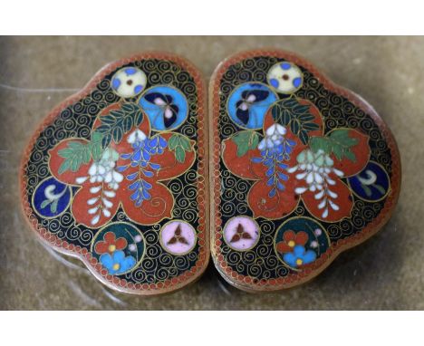 A Chinese cloisonne enamel buckle, enamelled with butterflies and symbols