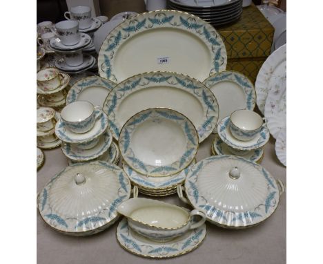A Royal Worcester Ferncroft pattern dinner service, pair of vegetable dishes, oval serving plates, dinner plates, cups and sa