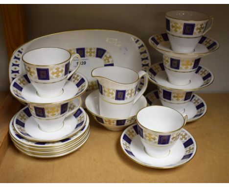 A Spode Persian Royal Blue tea service, with bread and butter plate, milk, sugar, etc.