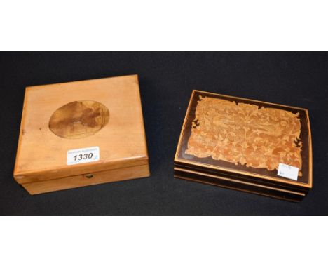 A marquetry inlaid playing card box; a Mauchlin box (2)