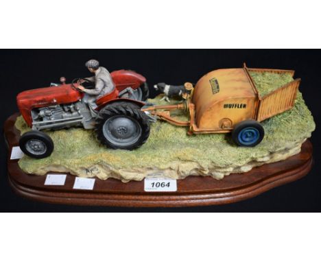 A Border Fine Arts tractor group, Hay Turning, James Herriot EEGG Ltd, JH110, wooden plinth base, approx. 43cm wide overall 