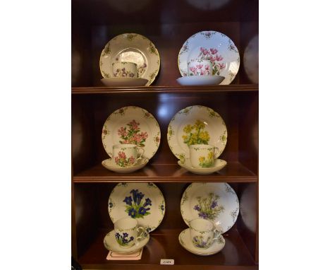 A set of six Franklin Mint tea cups, saucers and tea plates, The Alpine Meadow Collection, including Edelweiss, Cowslip, Cycl