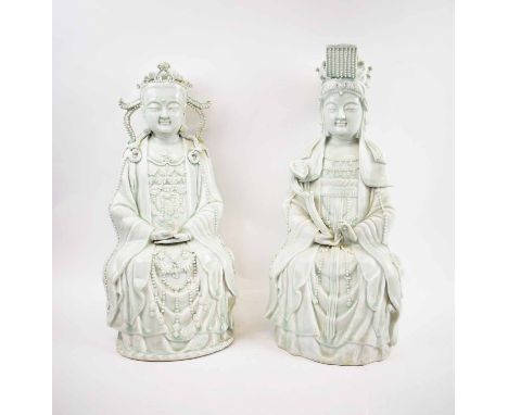BLANC DE CHINE FIGURES, a pair, ceramic celadone glaze, 43cm H. (2)